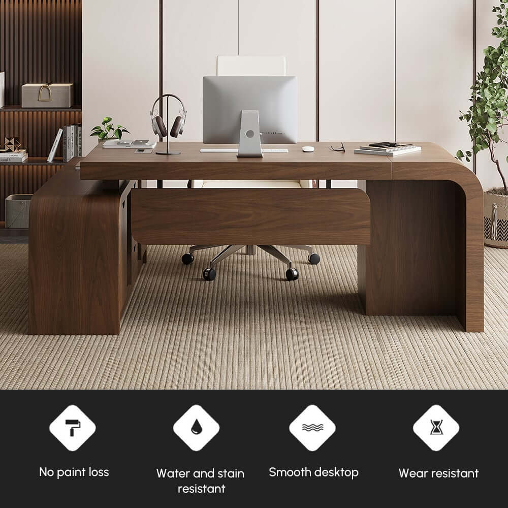 Modern L-Shaped Computer Desk with 5-Drawer Storage Cabinet