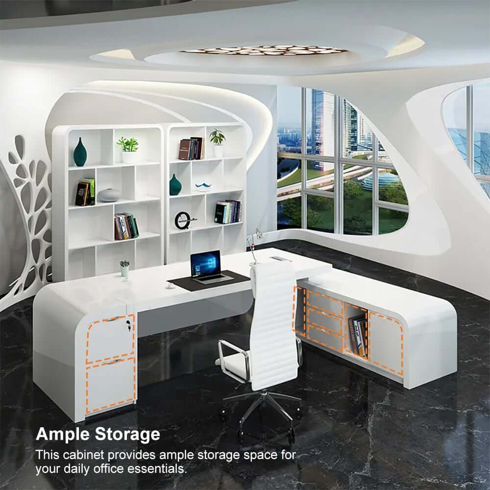 Modern L-Shaped Computer Desk with 5-Drawer Storage Cabinet