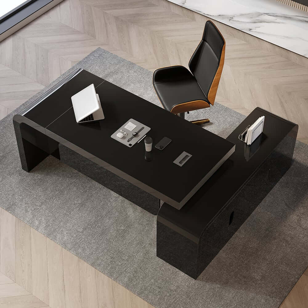 Modern L-Shaped Computer Desk with 5-Drawer Storage Cabinet