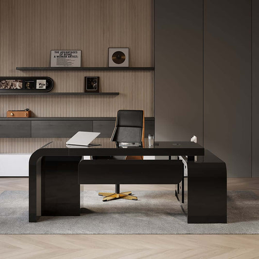 Modern L-Shaped Computer Desk with 5-Drawer Storage Cabinet