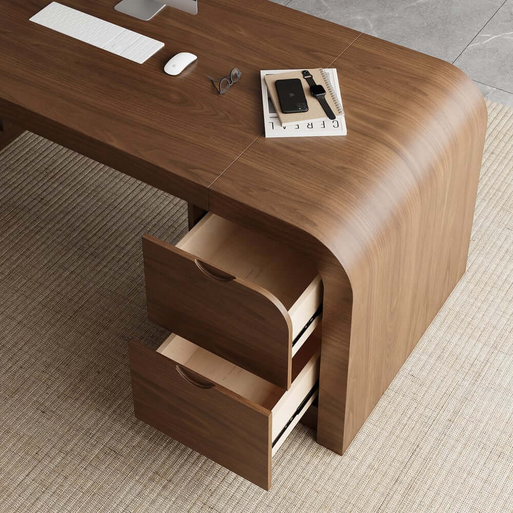 Modern L-Shaped Computer Desk with 5-Drawer Storage Cabinet