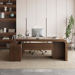 Modern L-Shaped Computer Desk with 5-Drawer Storage Cabinet