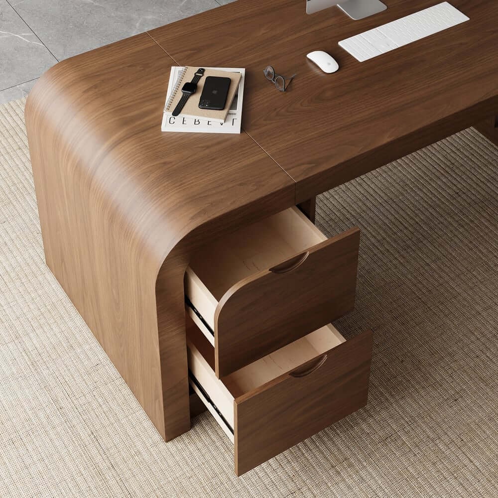 Modern L-Shaped Computer Desk with 5-Drawer Storage Cabinet