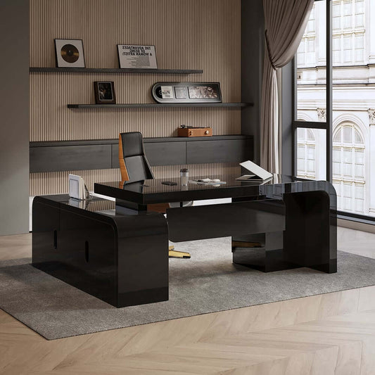 Modern L-Shaped Computer Desk with 5-Drawer Storage Cabinet