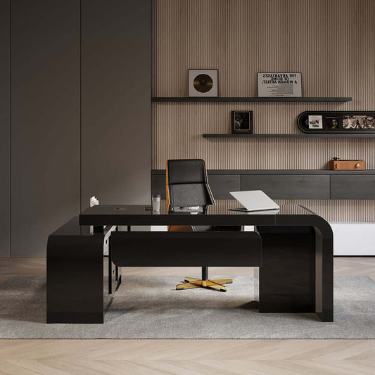 Modern L-Shaped Computer Desk with 5-Drawer Storage Cabinet