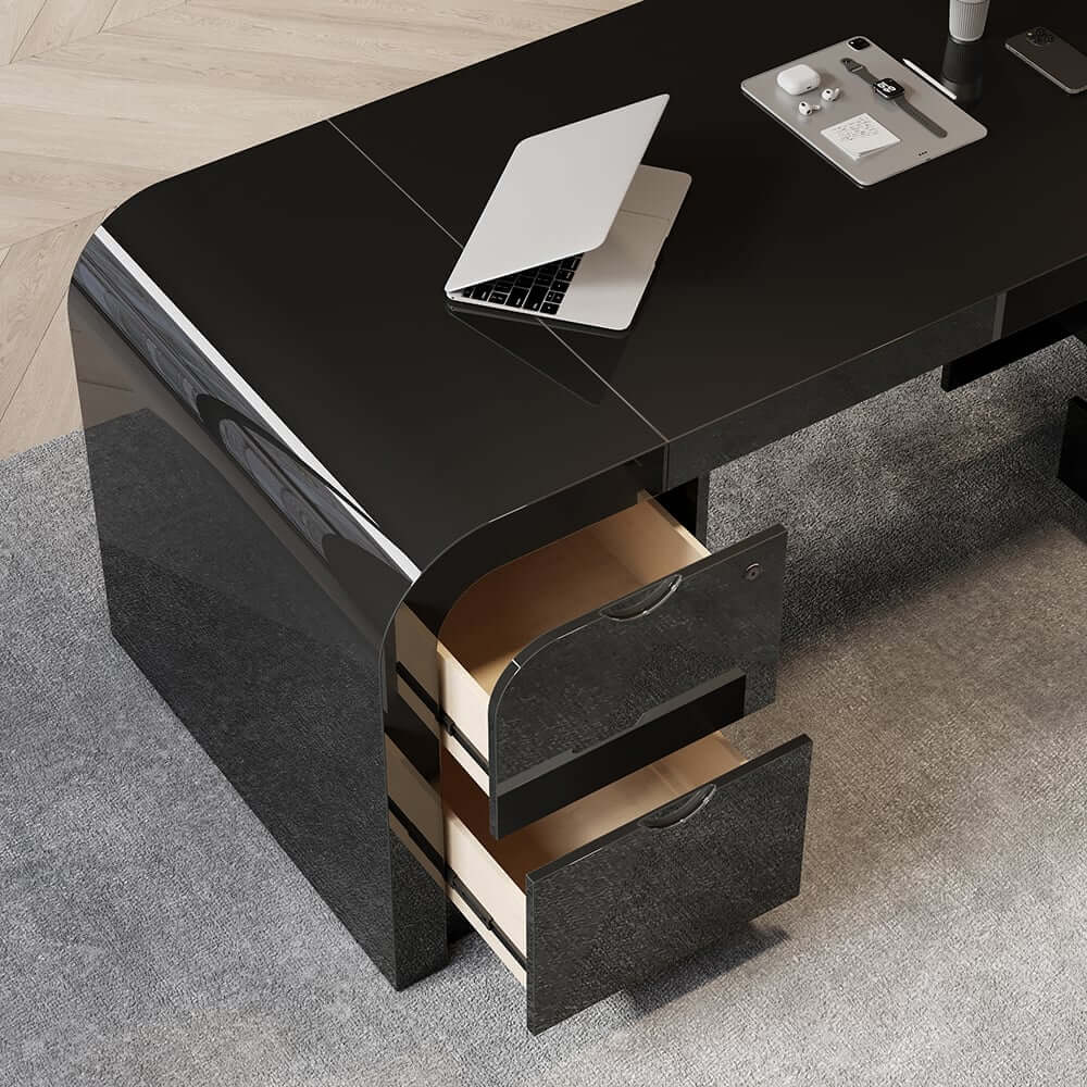 Modern L-Shaped Computer Desk with 5-Drawer Storage Cabinet