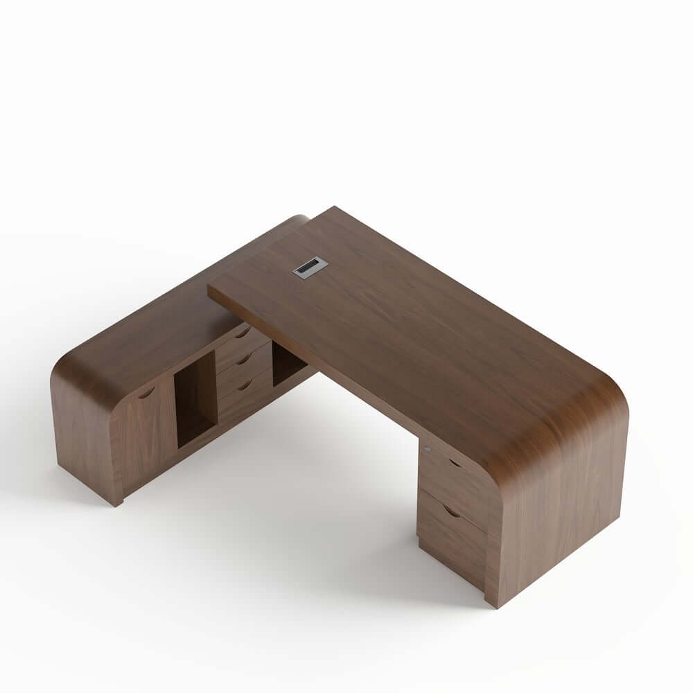 Modern L-Shaped Computer Desk with 5-Drawer Storage Cabinet