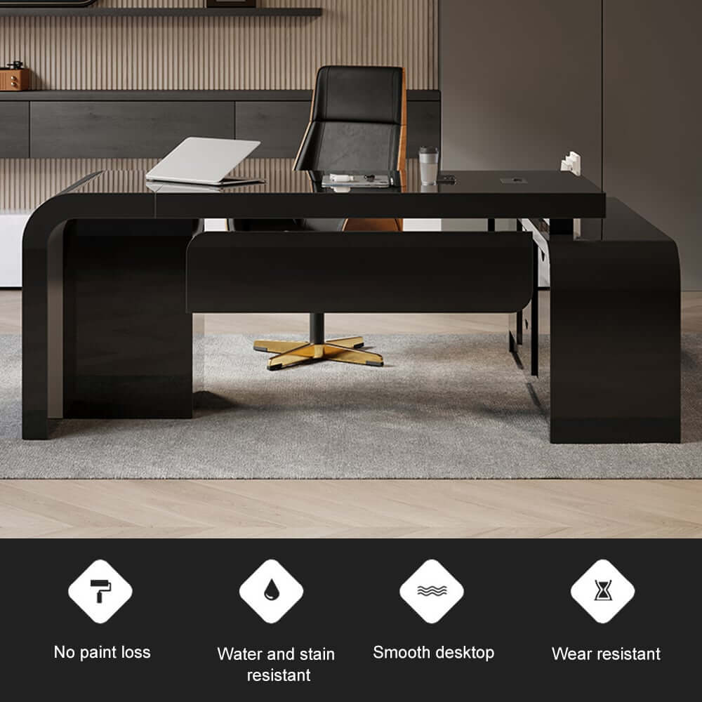 Modern L-Shaped Computer Desk with 5-Drawer Storage Cabinet