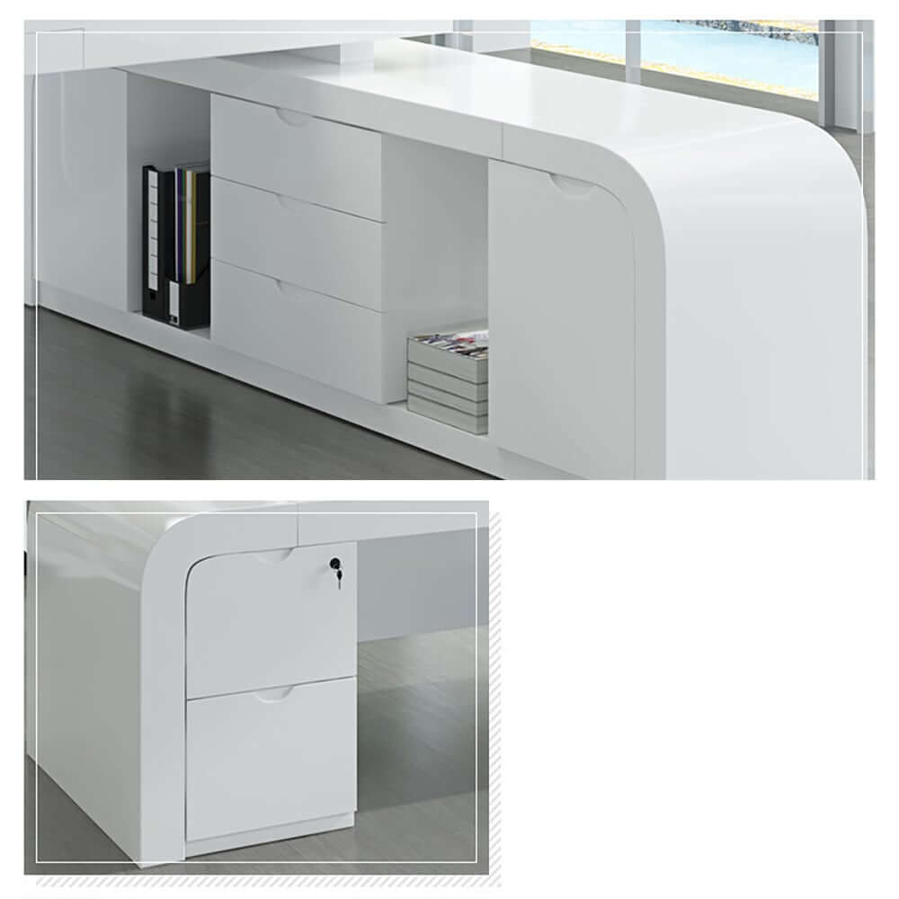 Modern L-Shaped Computer Desk with 5-Drawer Storage Cabinet