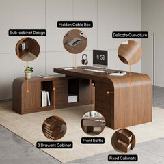 Modern L-Shaped Computer Desk with 5-Drawer Storage Cabinet