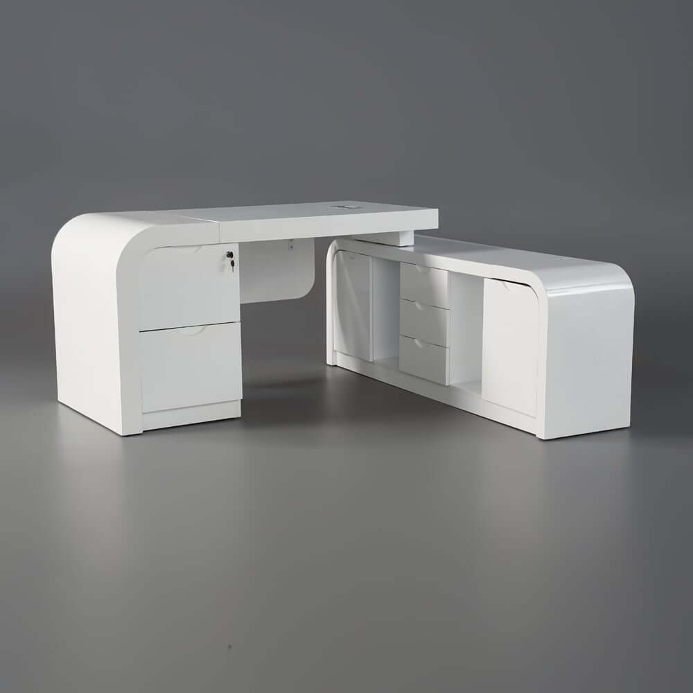 Modern L-Shaped Computer Desk with 5-Drawer Storage Cabinet