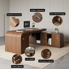 Modern L-Shaped Computer Desk with 5-Drawer Storage Cabinet