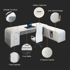 Modern L-Shaped Computer Desk with 5-Drawer Storage Cabinet