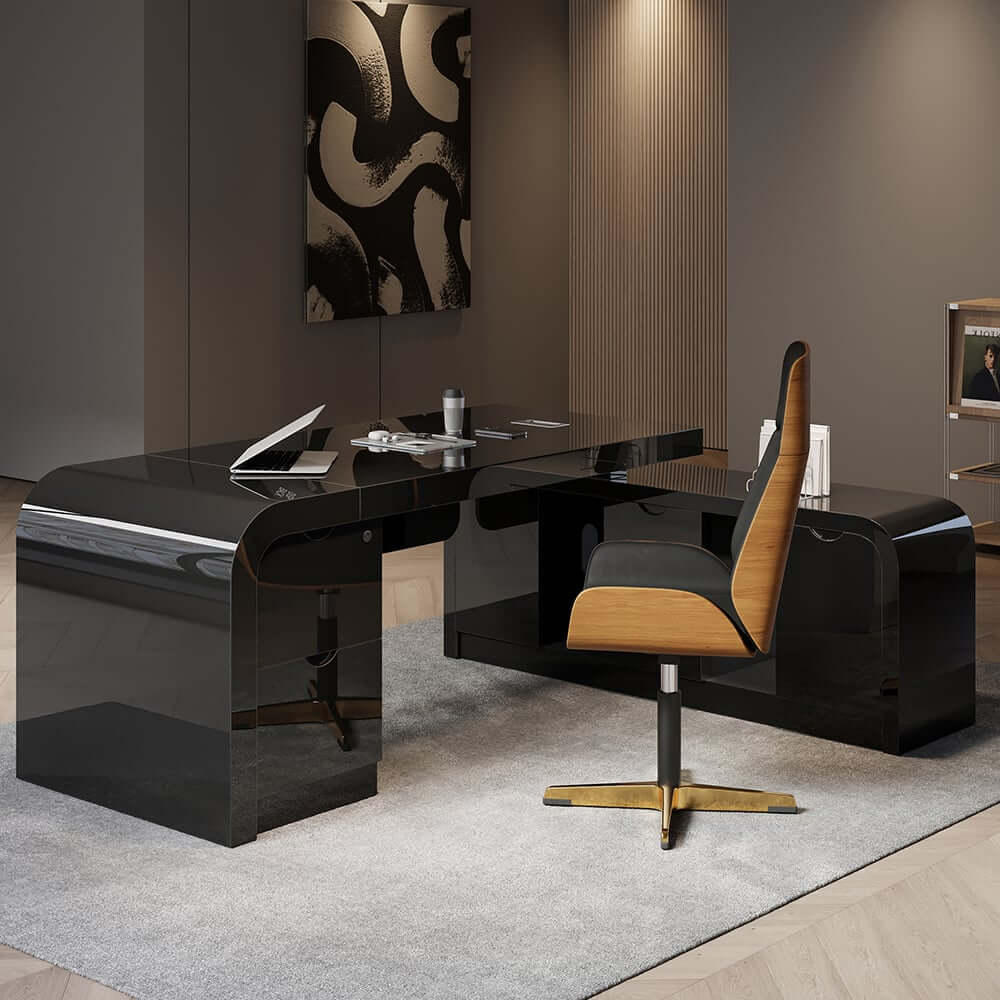 Modern L-Shaped Computer Desk with 5-Drawer Storage Cabinet