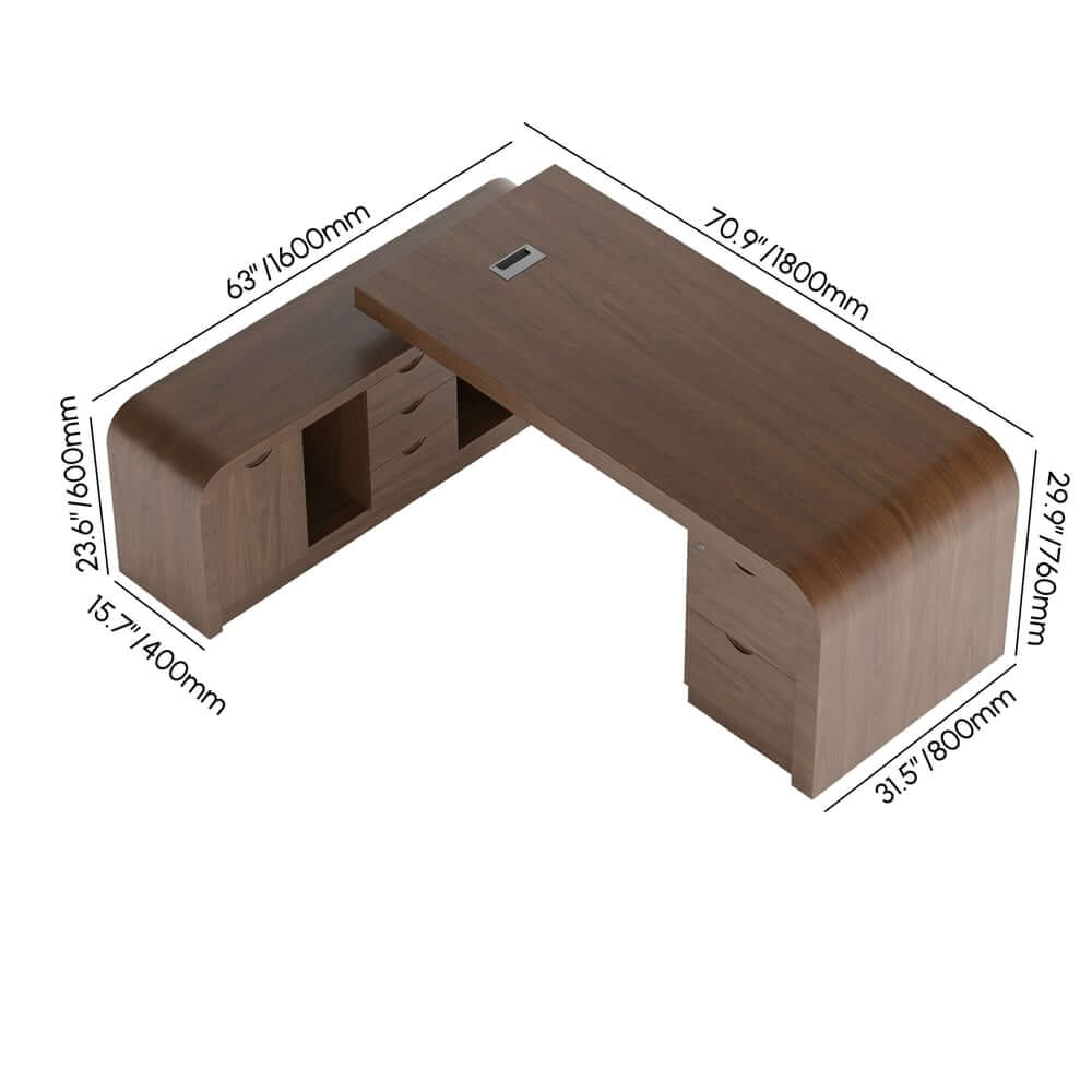Modern L-Shaped Computer Desk with 5-Drawer Storage Cabinet Dimensions