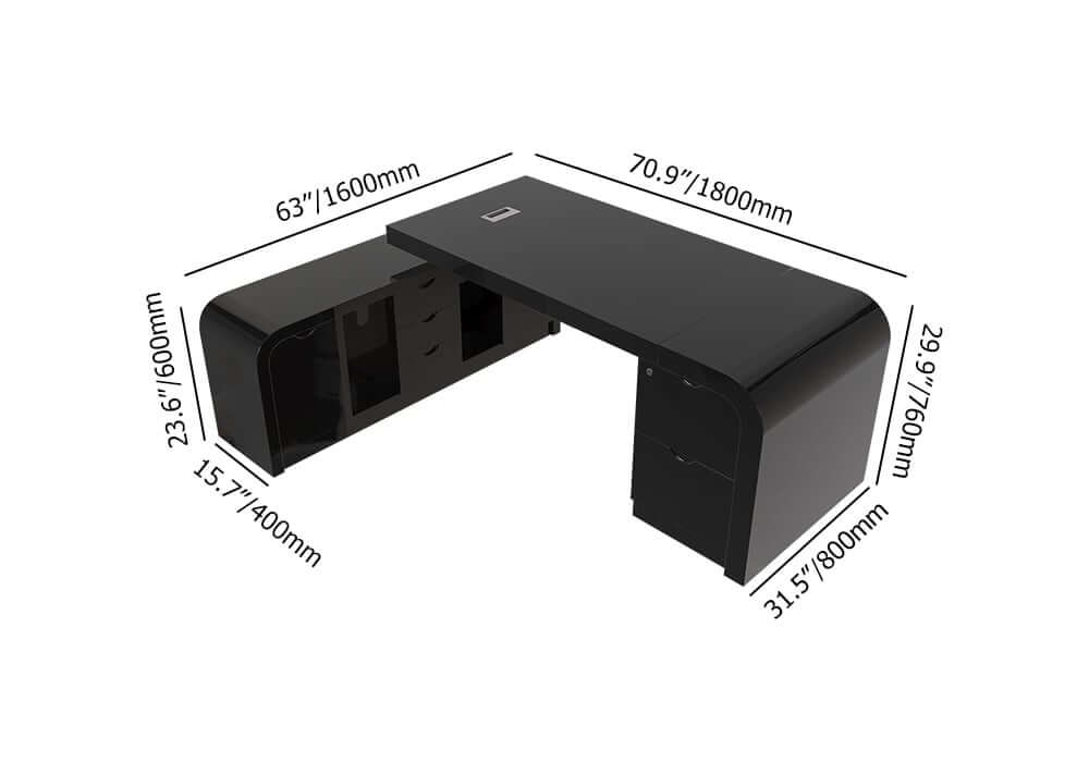 Modern L-Shaped Computer Desk with 5-Drawer Storage Cabinet Dimensions