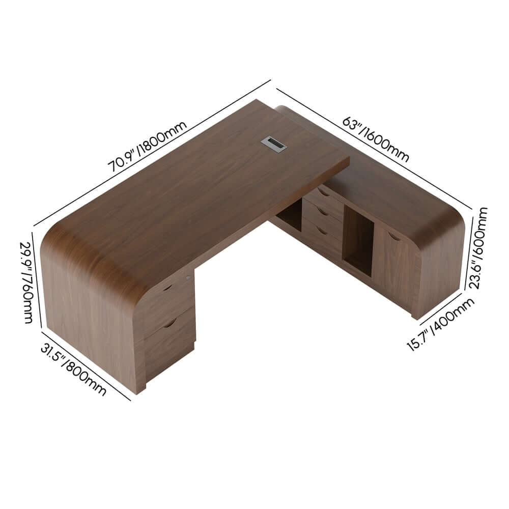 Modern L-Shaped Computer Desk with 5-Drawer Storage Cabinet Dimensions