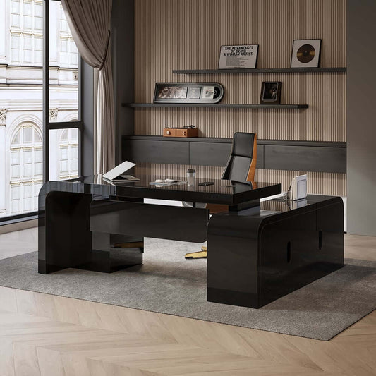 Modern L-Shaped Computer Desk with 5-Drawer Storage Cabinet Main Product Image