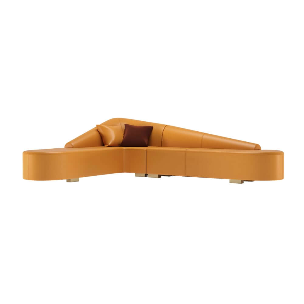Modern L-Shaped Faux Leather Sectional Sofa, Orange