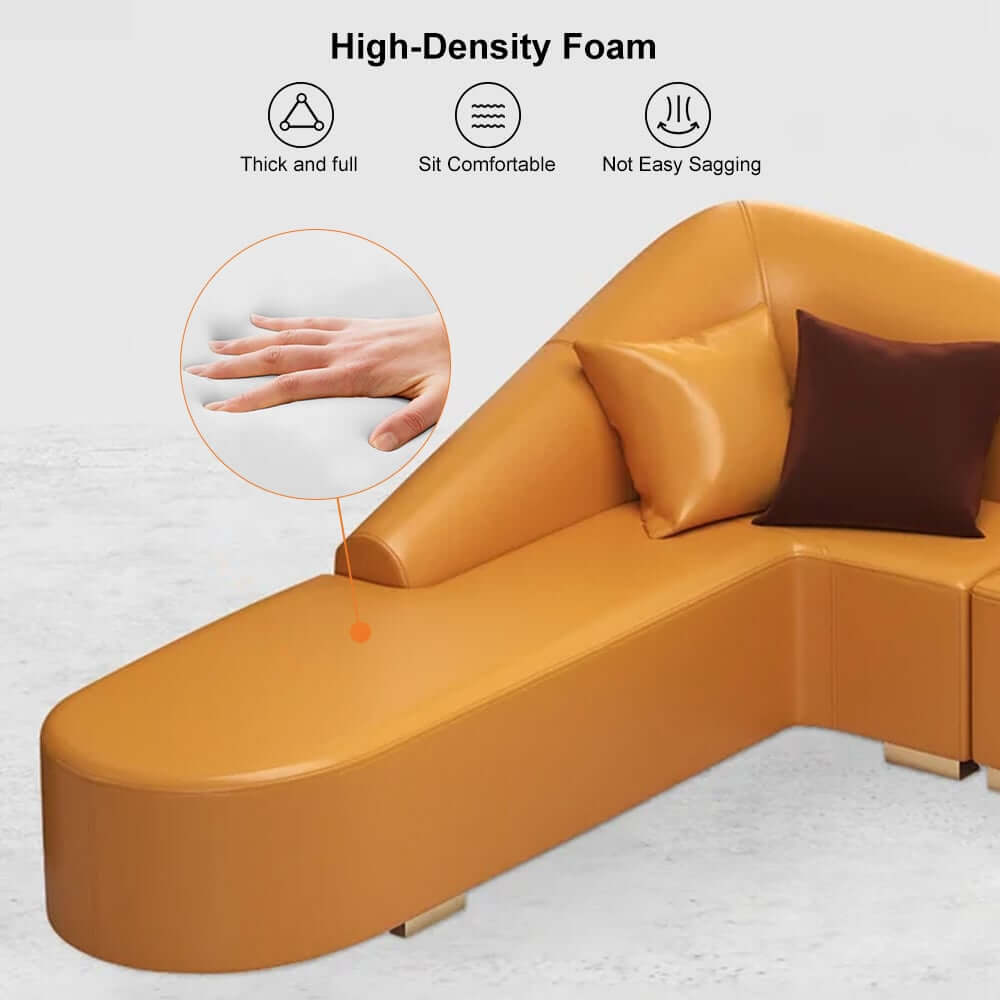 Modern L-Shaped Faux Leather Sectional Sofa, Orange
