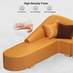 Modern L-Shaped Faux Leather Sectional Sofa, Orange
