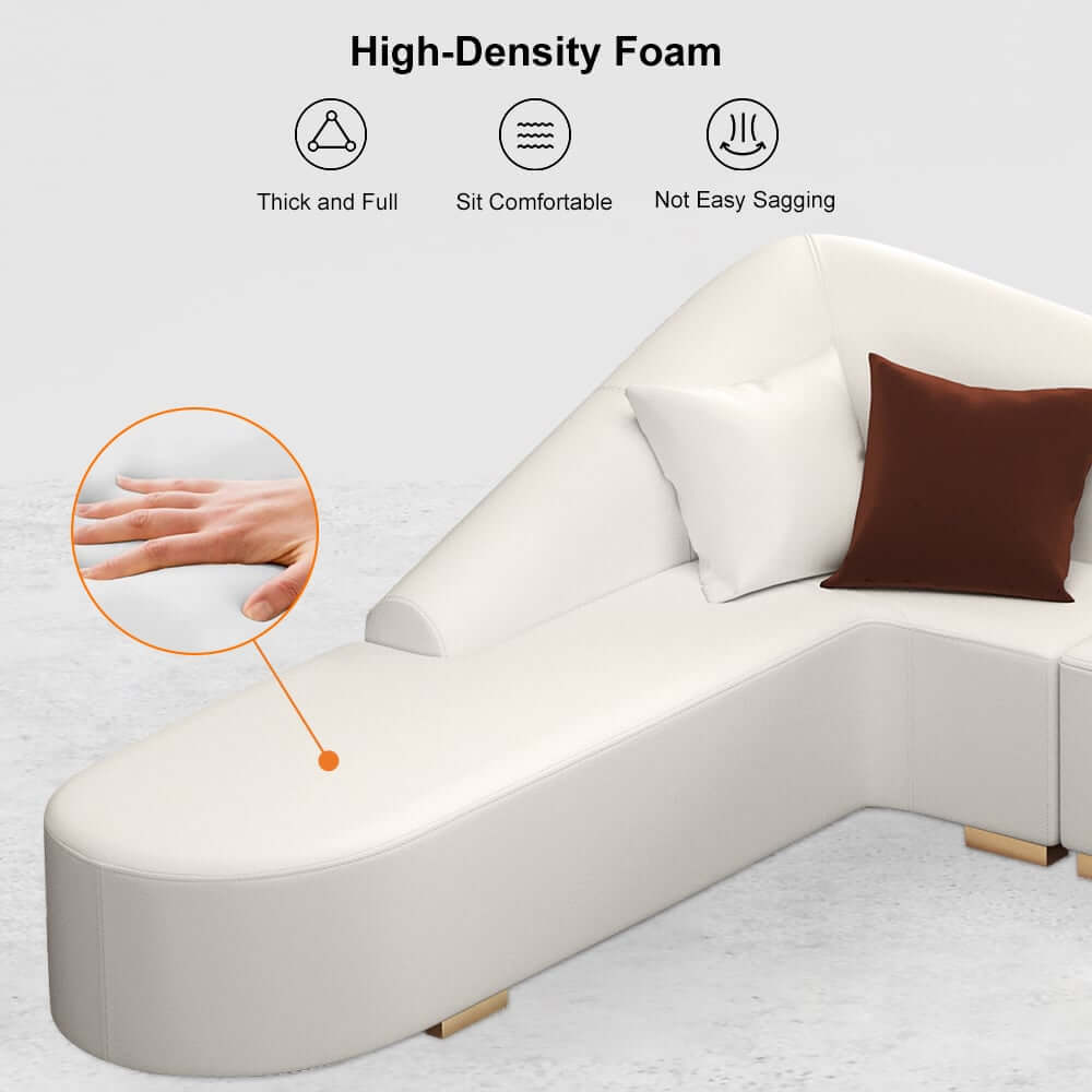 Modern L-Shaped Faux Leather Sectional Sofa, Orange