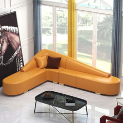 Modern L-Shaped Faux Leather Sectional Sofa, Orange
