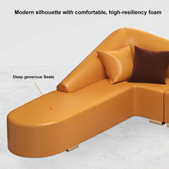 Modern L-Shaped Faux Leather Sectional Sofa, Orange
