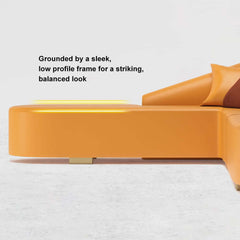 Modern L-Shaped Faux Leather Sectional Sofa, Orange