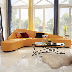 Modern L-Shaped Faux Leather Sectional Sofa, Orange