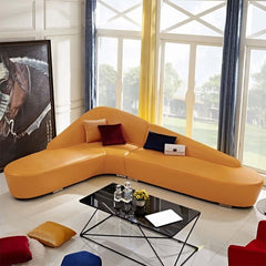 Modern L-Shaped Faux Leather Sectional Sofa, Orange