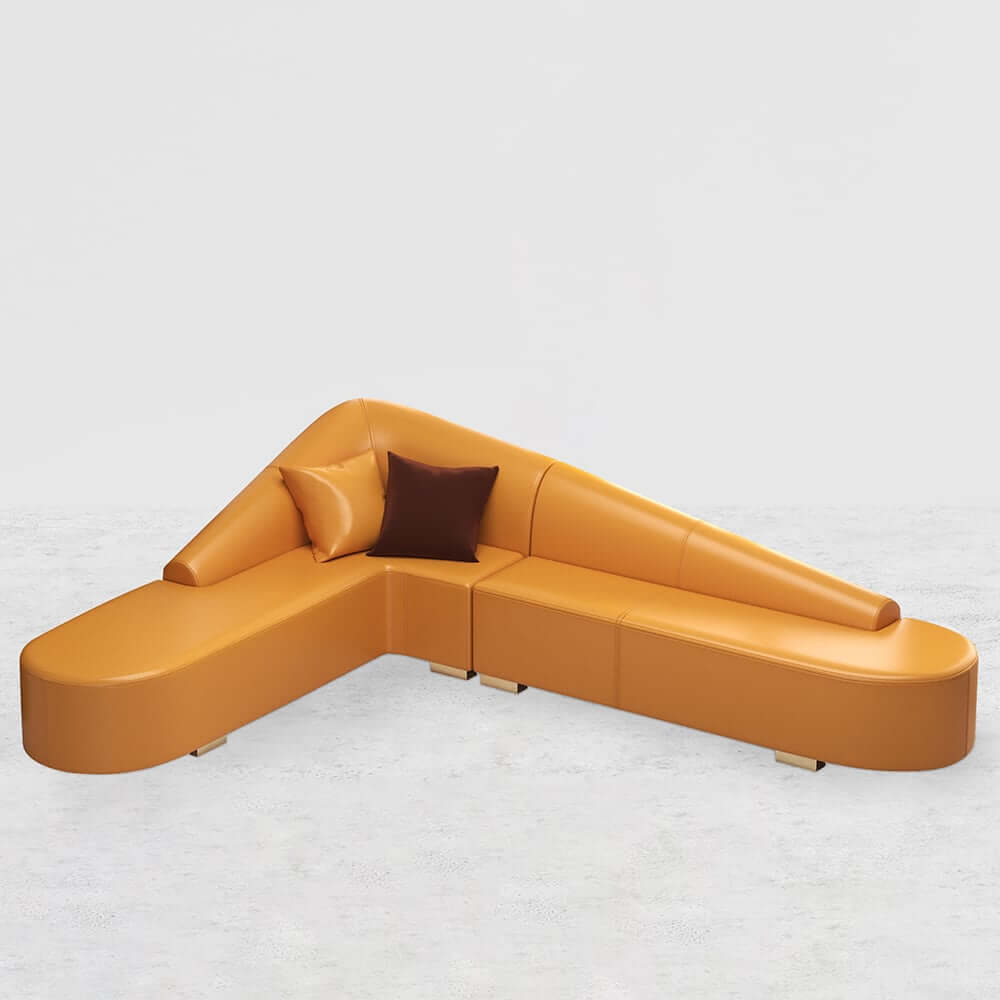 Modern L-Shaped Faux Leather Sectional Sofa, Orange