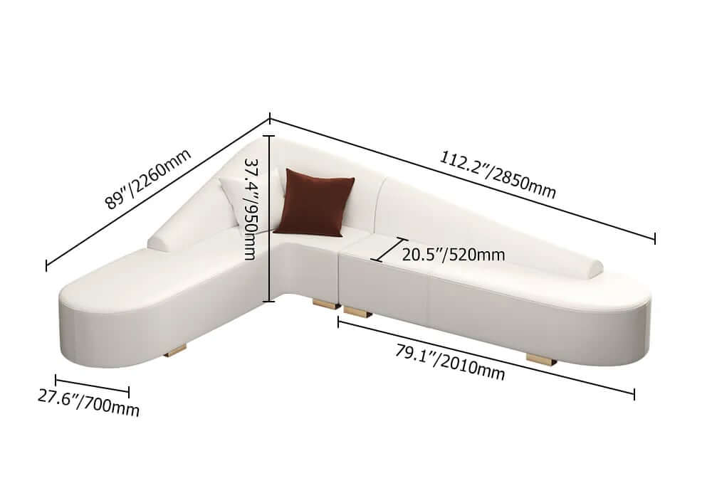 Modern L-Shaped Faux Leather Sectional Sofa, Orange Dimensions