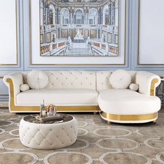 Modern L-Shaped Faux Leather Sectional with Tufted Back