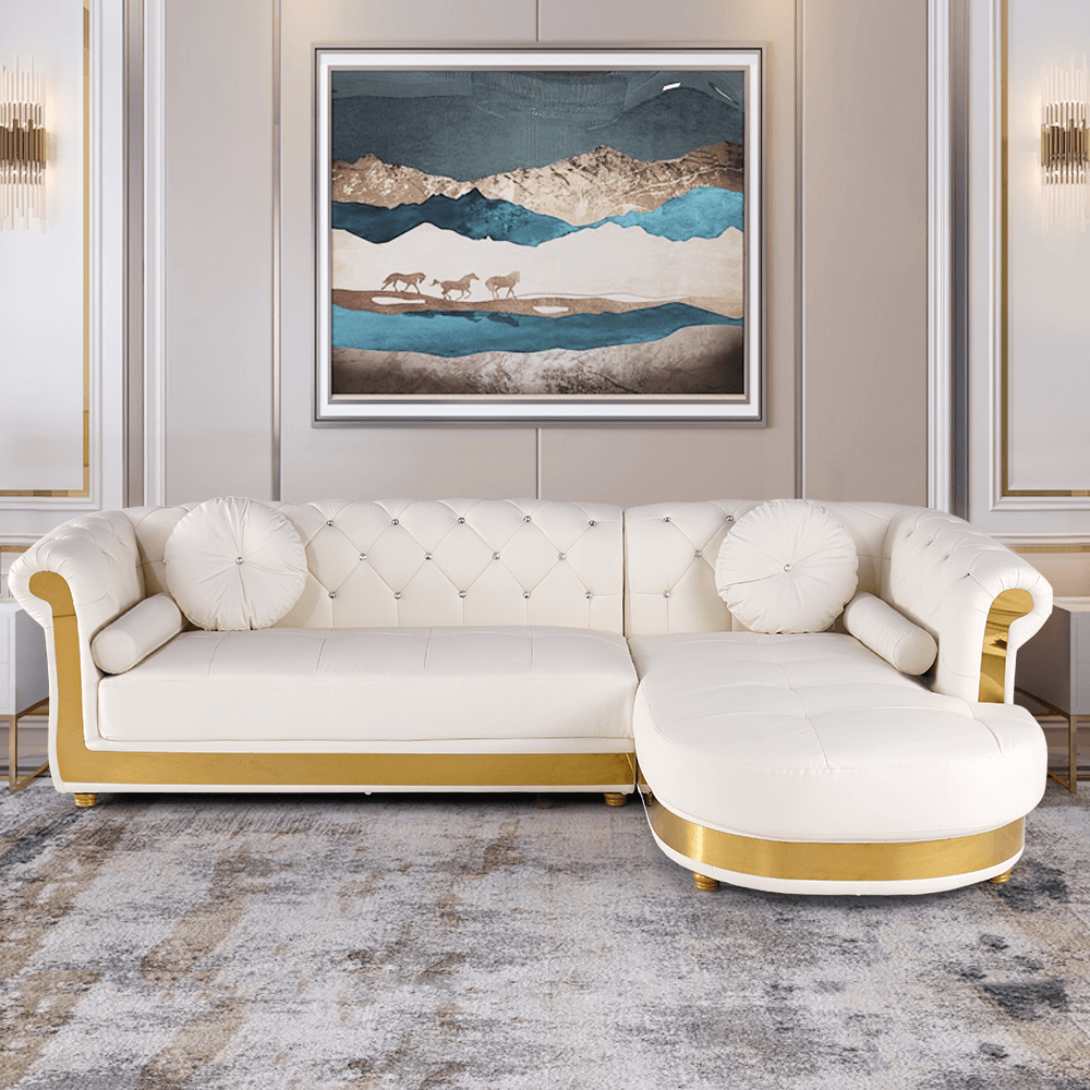 Modern L-Shaped Faux Leather Sectional with Tufted Back