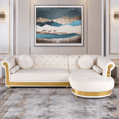 Modern L-Shaped Faux Leather Sectional with Tufted Back