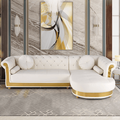 Modern L-Shaped Faux Leather Sectional with Tufted Back