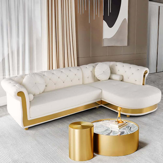 Modern L-Shaped Faux Leather Sectional with Tufted Back