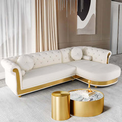 Modern L-Shaped Faux Leather Sectional with Tufted Back