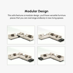 Modern L-Shaped Linen Sectional Sofa with Round Arms