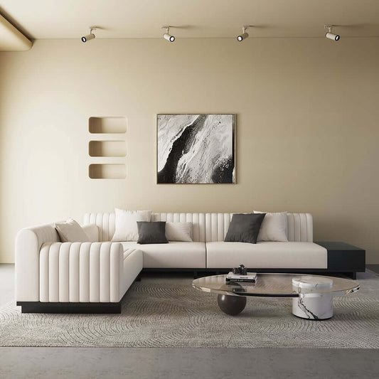 Modern L-Shaped Linen Sectional Sofa with Round Arms