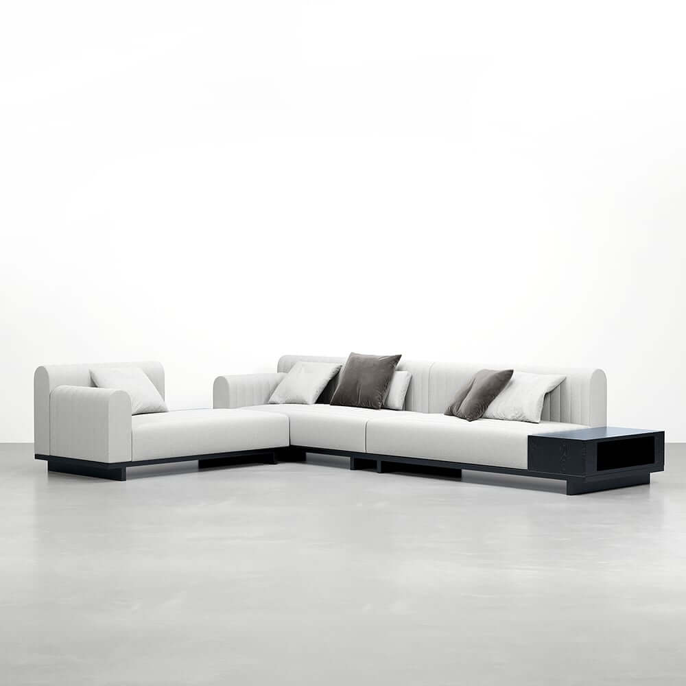 Modern L-Shaped Linen Sectional Sofa with Round Arms