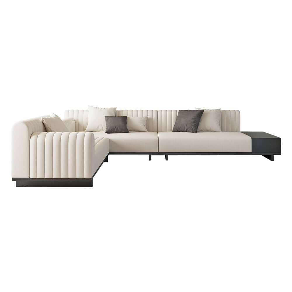 Modern L-Shaped Linen Sectional Sofa with Round Arms