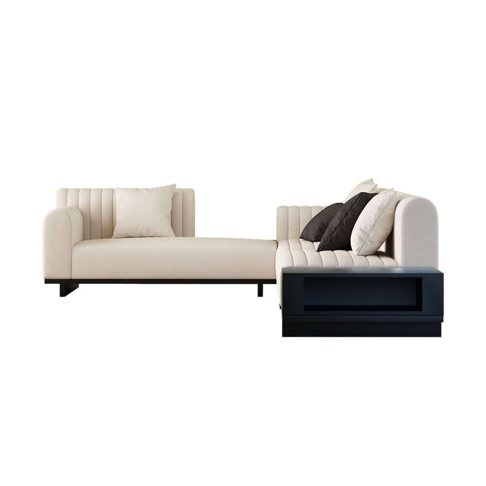 Modern L-Shaped Linen Sectional Sofa with Round Arms