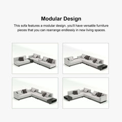 Modern L-Shaped Linen Sectional Sofa with Round Arms