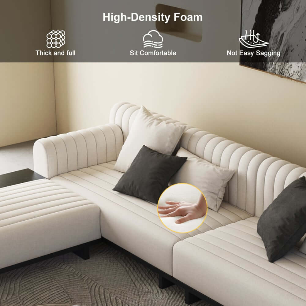 Modern L-Shaped Linen Sectional Sofa with Round Arms