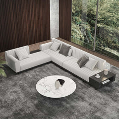 Modern L-Shaped Linen Sectional Sofa with Round Arms