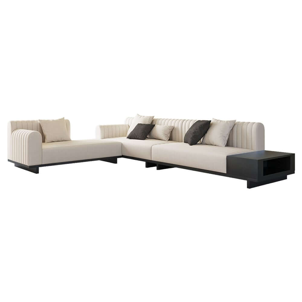 Modern L-Shaped Linen Sectional Sofa with Round Arms
