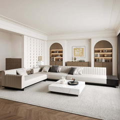 Modern L-Shaped Linen Sectional Sofa with Round Arms