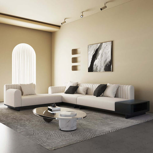 Modern L-Shaped Linen Sectional Sofa with Round Arms Main Product Image
